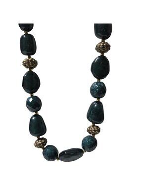 Vintage Green Gold Beaded Necklace Chunky Retro 50s 60s Fashion Jewelry Women